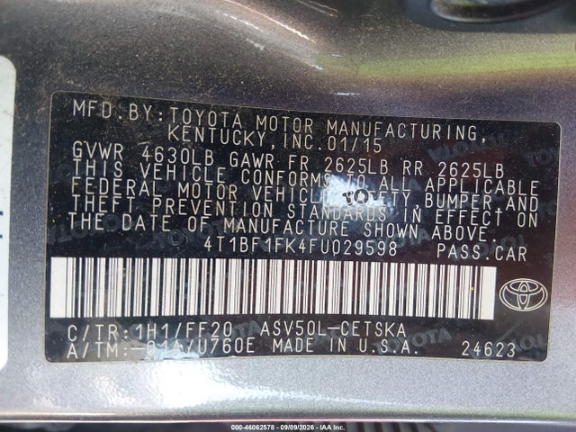 Продажа на аукционе авто 2015 Toyota Camry Se, vin: 4T1BF1FK4FU029598, номер лота: 46062578