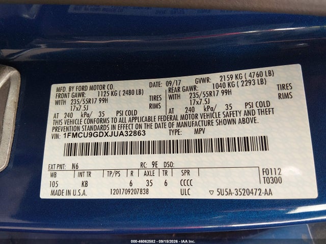 Ford ESCAPE SE 2018 1FMCU9GDXJUA32863 Image 9