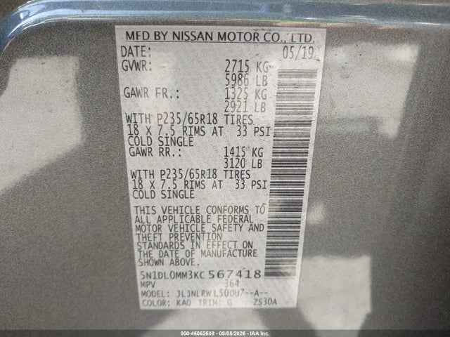 Продажа на аукционе авто 2019 Infiniti Qx60 Luxe, vin: 5N1DL0MM3KC567418, номер лота: 46062608