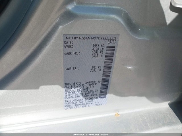 Продажа на аукционе авто 2025 Nissan Altima Sv Fwd, vin: 1N4BL4DVXSN379050, номер лота: 46062612