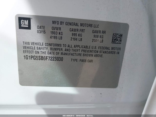 Aukcja sprzedaży 2015 Chevrolet Cruze Ltz, vin: 1G1PG5SB6F7223030, numer aukcji: 46062615