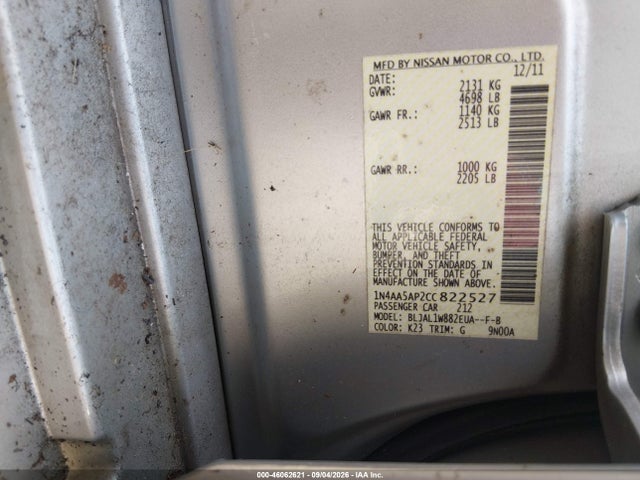 2012 Nissan Maxima 3.5 Sv მანქანა იყიდება აუქციონზე, vin: 1N4AA5AP2CC822527, აუქციონის ნომერი: 46062621