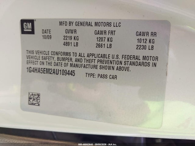 2010 Buick Lucerne Cx მანქანა იყიდება აუქციონზე, vin: 1G4HA5EM2AU109445, აუქციონის ნომერი: 46062648