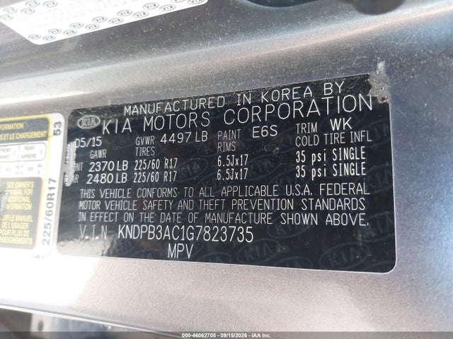 Продажа на аукционе авто 2016 Kia Sportage Lx, vin: KNDPB3AC1G7823735, номер лота: 46062705