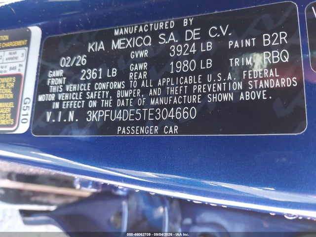46062709 :رقم المزاد ، 3KPFU4DE5TE304660 vin ، 2026 Kia K4 Ex مزاد بيع