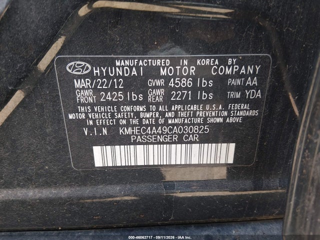 Продажа на аукционе авто 2012 Hyundai Sonata Hybrid, vin: KMHEC4A49CA030825, номер лота: 46062717