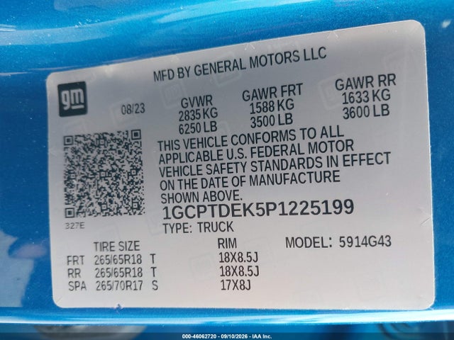 46062720 :رقم المزاد ، 1GCPTDEK5P1225199 vin ، 2023 Chevrolet Colorado 4wd  Short Box Z71 مزاد بيع
