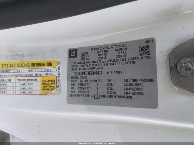 2014 Chevrolet Silverado 1500 Work Truck მანქანა იყიდება აუქციონზე, vin: 1GCNCPEC4EZ345494, აუქციონის ნომერი: 46062722