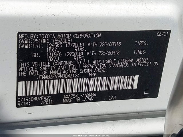 Продажа на аукционе авто 2021 Toyota Rav4 Prime Se, vin: JTMAB3FV9MD043124, номер лота: 46062724