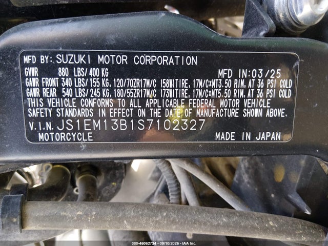 Продажа на аукционе авто 2025 Suzuki Gsx800 F, vin: JS1EM13B1S7102327, номер лота: 46062734