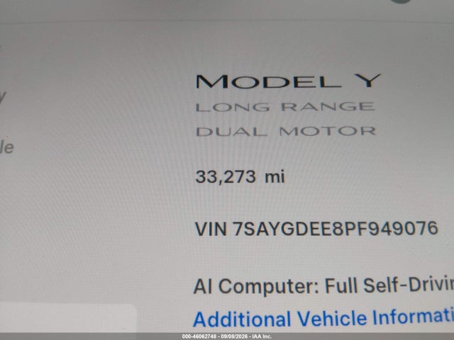 7SAYGDEE8PF949076 Tesla Model Y Awd/long Range Dual Motor All-wheel Drive