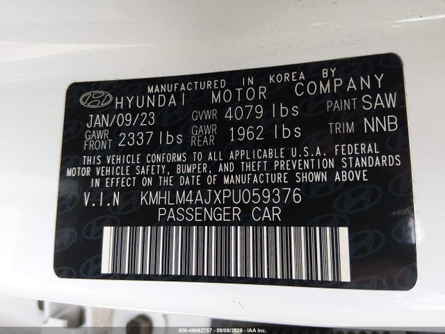 KMHLM4AJXPU059376 Hyundai Elantra Hybrid Blue