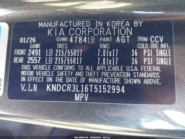KNDCR3L16T5152994 KIA Niro Ev Wind
