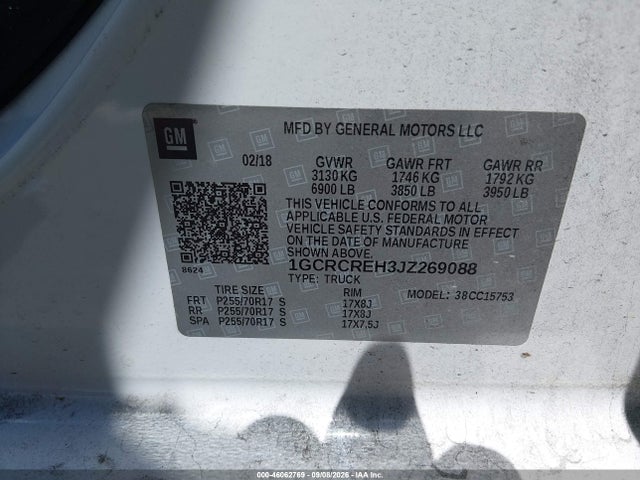 Aukcja sprzedaży 2018 Chevrolet Silverado 1500 1lt, vin: 1GCRCREH3JZ269088, numer aukcji: 46062769