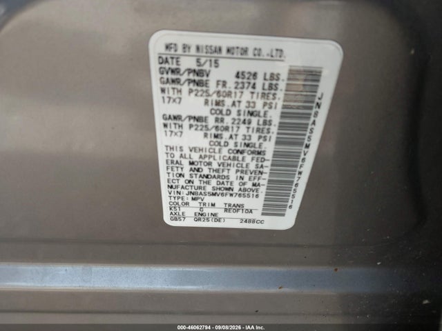 2015 Nissan Rogue Select S მანქანა იყიდება აუქციონზე, vin: JN8AS5MV6FW765516, აუქციონის ნომერი: 46062794