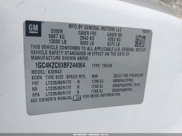 Продаж на аукціоні авто 2011 Chevrolet Silverado 3500hd Work Truck, vin: 1GC4KZC83BF244064, номер лоту: 46062809