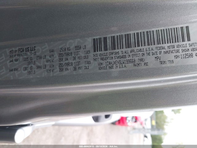 2020 Jeep Wrangler Unlimited Sahara 4x4 მანქანა იყიდება აუქციონზე, vin: 1C4HJXEN5LW199660, აუქციონის ნომერი: 46062810