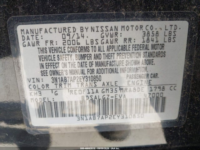 Продажа на аукционе авто 2014 Nissan Sentra Sl, vin: 3N1AB7AP2EY310850, номер лота: 46062818
