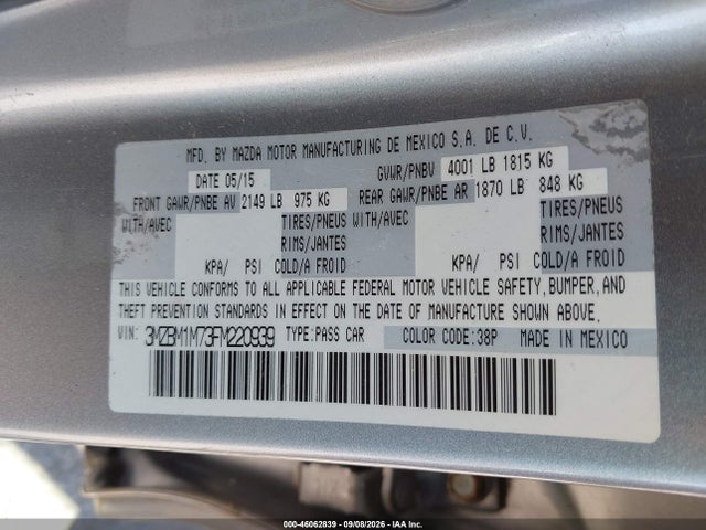 Aukcja sprzedaży 2015 Mazda Mazda3 I Grand Touring, vin: 3MZBM1M73FM220939, numer aukcji: 46062839