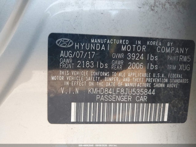 46062849 :رقم المزاد ، KMHD84LF8JU535844 vin ، 2018 Hyundai Elantra Sel مزاد بيع