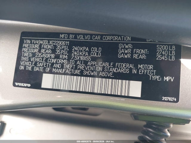 Продажа на аукционе авто 2012 Volvo Xc60 3.2/3.2 Platinum/3.2 Premier/3.2 Premier Plus, vin: YV4940DLXC2290611, номер лота: 46062878