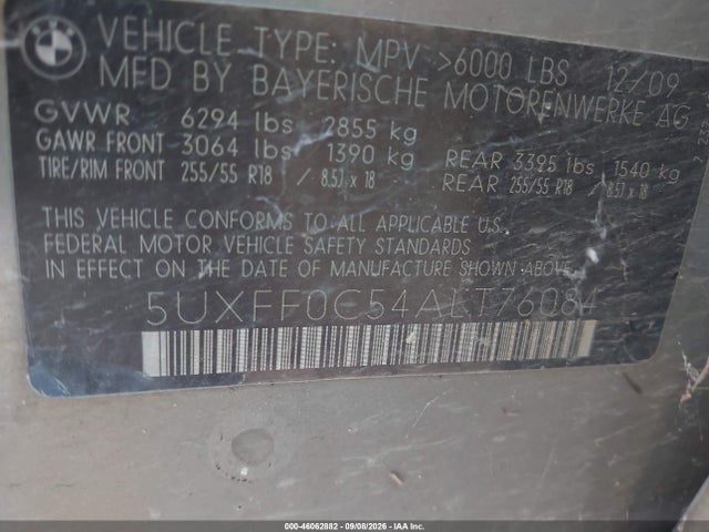 Aukcja sprzedaży 2010 Bmw X5 Xdrive35d, vin: 5UXFF0C54ALT76084, numer aukcji: 46062882