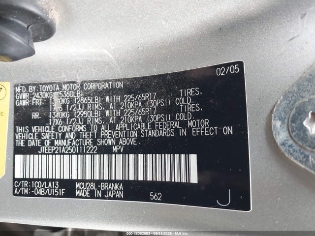 Aukcja sprzedaży 2005 Toyota Highlander Limited V6, vin: JTEEP21A250111222, numer aukcji: 46062883