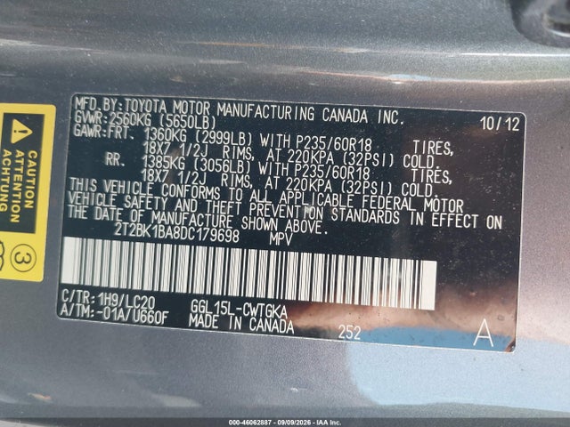 46062887 :رقم المزاد ، 2T2BK1BA8DC179698 vin ، 2013 Lexus Rx 350 مزاد بيع