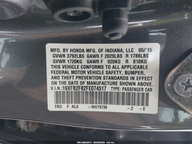 Продажа на аукционе авто 2015 Honda Civic Ex, vin: 19XFB2F82FE074517, номер лота: 46062912