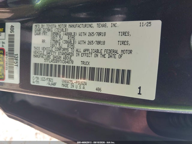 46062913 :رقم المزاد ، 5TFLA5DB9TX364870 vin ، 2026 Toyota Tundra Sr5 Crewmax 5.5' Bed مزاد بيع