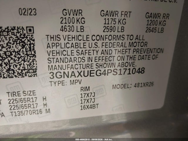 46062915 :رقم المزاد ، 3GNAXUEG4PS171048 vin ، 2023 Chevrolet Equinox Awd Lt مزاد بيع