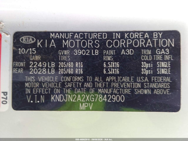 Продаж на аукціоні авто 2016 Kia Soul, vin: KNDJN2A2XG7842900, номер лоту: 46062918