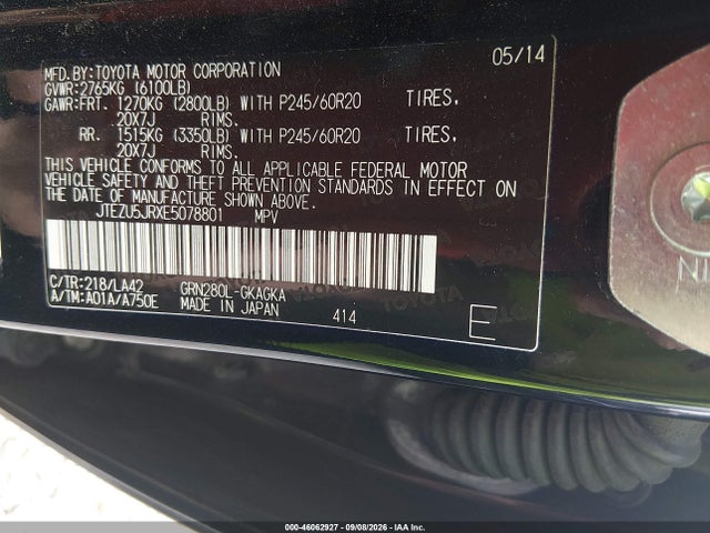 Toyota 4runner Limited 2014 JTEZU5JRXE5078801 Image 9