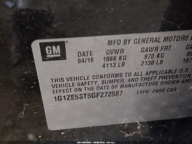 Продаж на аукціоні авто 2016 Chevrolet Malibu 1lt, vin: 1G1ZE5ST5GF272587, номер лоту: 46062943