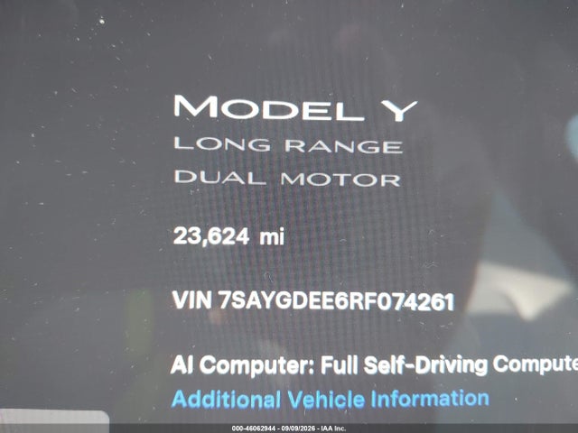 Aukcja sprzedaży 2024 Tesla Model Y Long Range Dual Motor All-wheel Drive, vin: 7SAYGDEE6RF074261, numer aukcji: 46062944