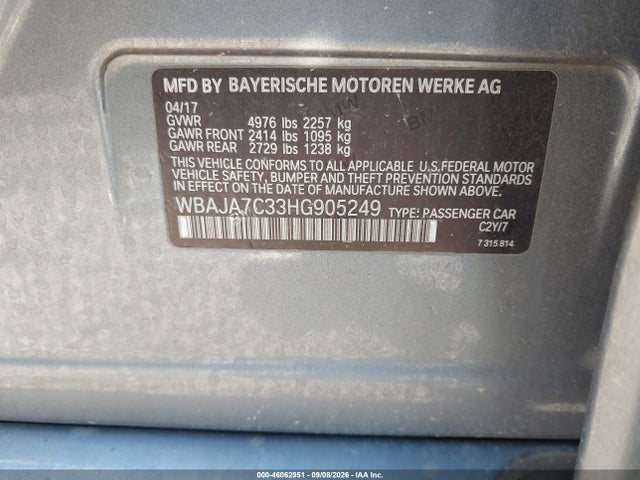 Aukcja sprzedaży 2017 Bmw 530i Xdrive, vin: WBAJA7C33HG905249, numer aukcji: 46062951