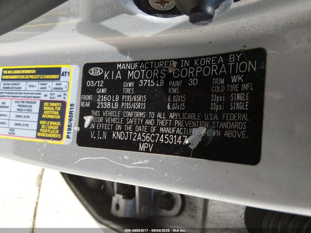 Aukcja sprzedaży 2012 Kia Soul, vin: KNDJT2A56C7453147, numer aukcji: 46063017