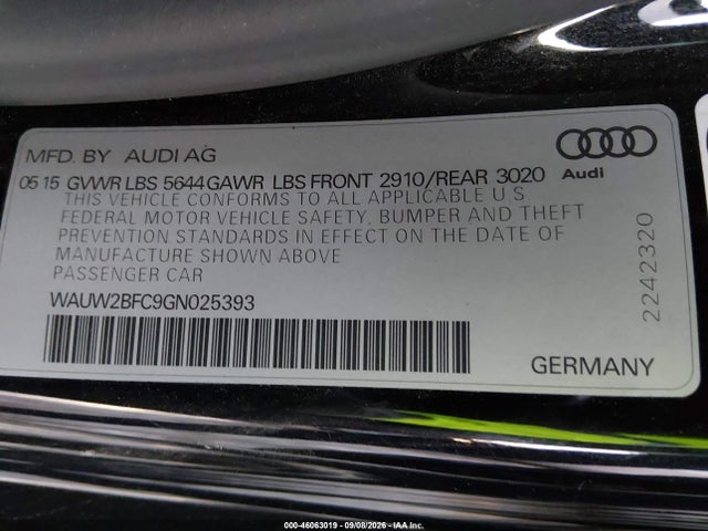 Продажа на аукционе авто 2016 Audi S7 4.0t (s Tronic) (no Longer Available For Ordering), vin: WAUW2BFC9GN025393, номер лота: 46063019