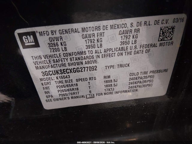 Продажа на аукционе авто 2016 Chevrolet Silverado 1500 2lz, vin: 3GCUKSECXGG277092, номер лота: 46063021