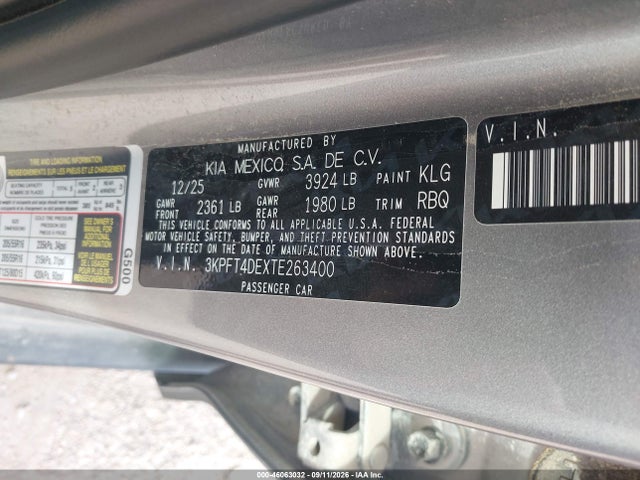46063032 :رقم المزاد ، 3KPFT4DEXTE263400 vin ، 2026 Kia K4 Lxs مزاد بيع