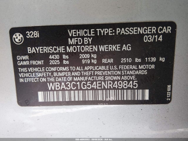 BMW 328I 2014 WBA3C1G54ENR49845 Image 9