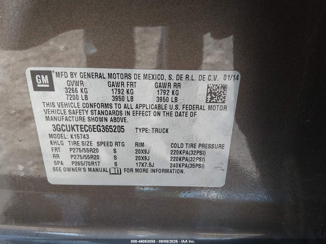 Aukcja sprzedaży 2014 Chevrolet Silverado 1500 High Country, vin: 3GCUKTEC6EG365205, numer aukcji: 46063058