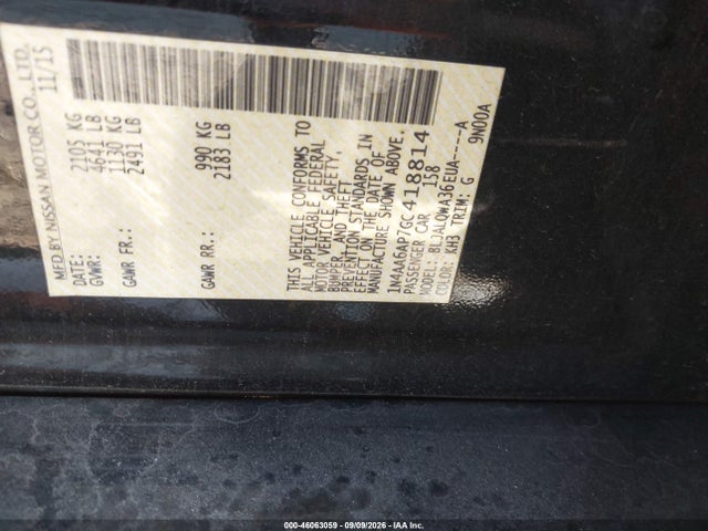 2016 Nissan Maxima 3.5 S მანქანა იყიდება აუქციონზე, vin: 1N4AA6AP7GC418814, აუქციონის ნომერი: 46063059