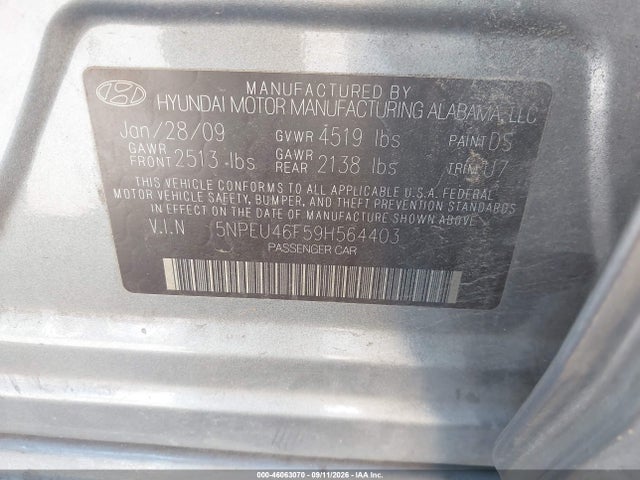 Продаж на аукціоні авто 2009 Hyundai Sonata Limited V6, vin: 5NPEU46F59H564403, номер лоту: 46063070