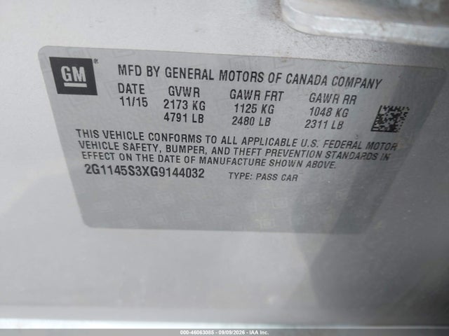 Chevrolet IMPALA 2LZ 2016 2G1145S3XG9144032 Image 9