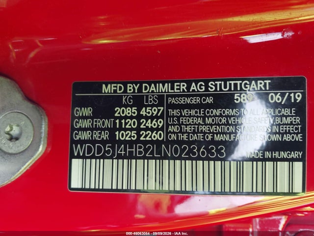2020 Mercedes-benz Cla 250 4matic მანქანა იყიდება აუქციონზე, vin: WDD5J4HB2LN023633, აუქციონის ნომერი: 46063084