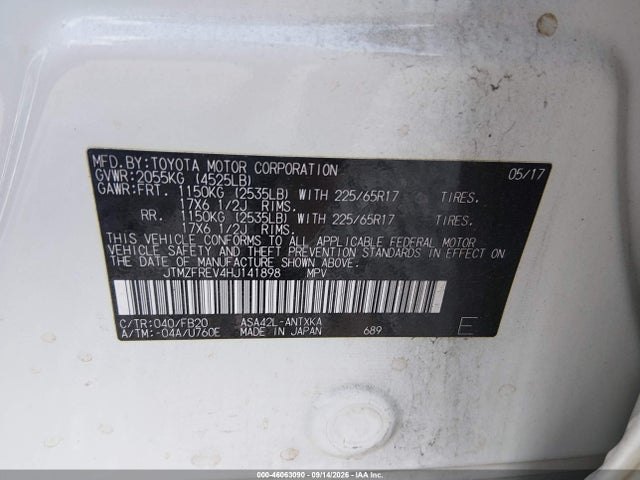 2017 Toyota Rav4 Le მანქანა იყიდება აუქციონზე, vin: JTMZFREV4HJ141898, აუქციონის ნომერი: 46063090