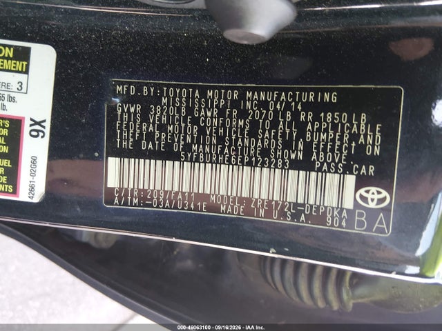 46063100 :رقم المزاد ، 5YFBURHE6EP123283 vin ، 2014 Toyota Corolla L مزاد بيع