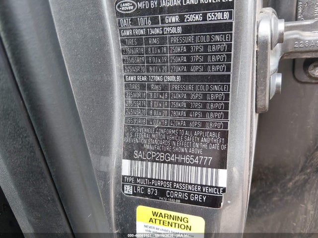 2017 Land Rover Discovery Sport Se მანქანა იყიდება აუქციონზე, vin: SALCP2BG4HH654777, აუქციონის ნომერი: 46063101