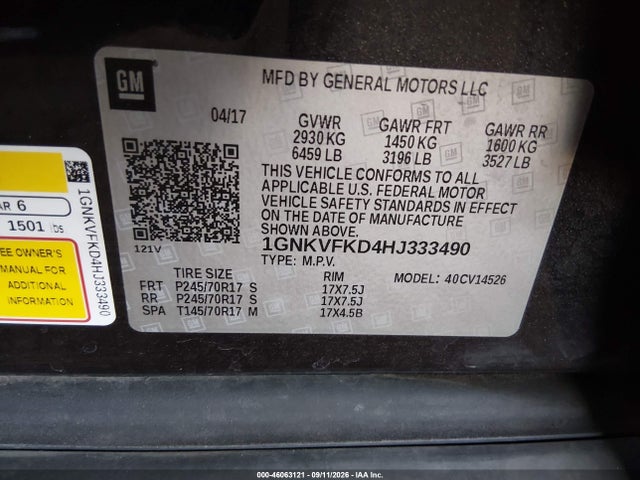 Chevrolet Traverse Ls 2017 1GNKVFKD4HJ333490 Image 9